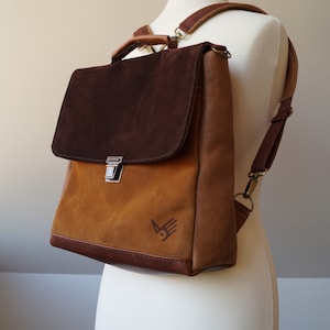 Sac à dos / Cartable en cuir naturel nuances marron chaud