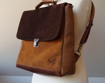 Backpack / Satchel warm brown shades natural leather suede