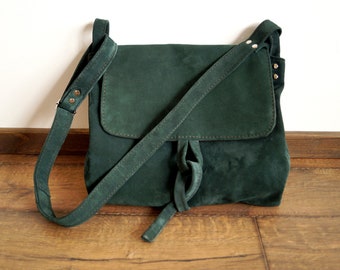 Sac BARONESSA en cuir daim vert bouteille