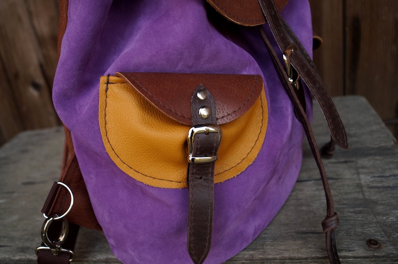 Suede leather backpack CYCYLIA lilac brown yellow