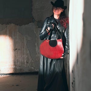 Guitar Shaped Leather Bag JANIS - Handmade Red Crossbody Purse for Music Lovers