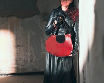 Guitar Shaped Leather Bag JANIS - Handmade Red Crossbody Purse for Music Lovers