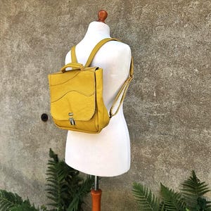 Yellow Leather Satchel Backpack – Unique Handmade School Bag, Sustainable Rucksack