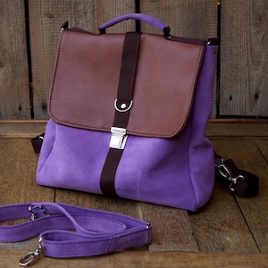 Mochila/Sacola lilás - couro camurça marrom noz