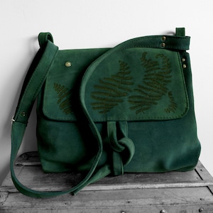 BARONESSA leather bag  bottle green suede WILD FERNS