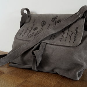 BARONESSA leather bag  gray suede MEADOW flowers