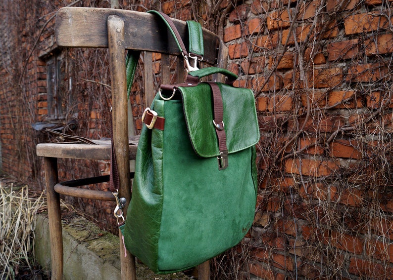 LILITH backpack / bag green leather image 9