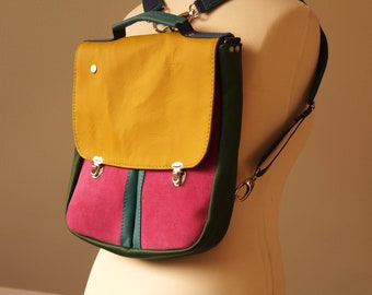 PRL leather Satchel/ Backpack summer colors yellow pink turquoise