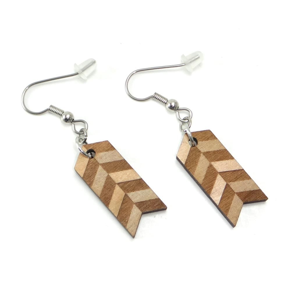Chevron Wood Dangle Earrings, Zig Zag Drop Earring