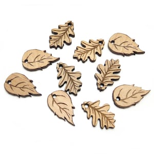 Oak and Birch Leaf Charms, Wood Cutout, Fall Leaves, Leaf Tags