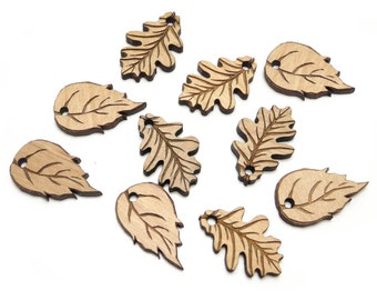 Oak and Birch Leaf Charms, Wood Cutout, Fall Leaves, Leaf Tags