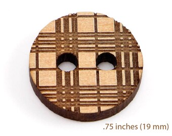 Plaid wood buttons, 3/4 inch (19 mm) engraved knitting buttons, unique buttons