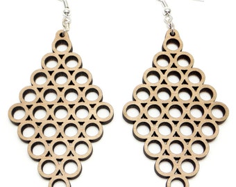 Circle Pattern Large Wood Earrings - laser cut