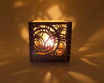 Wood Votive Candle Holder with Circle Design