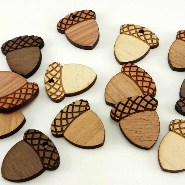 Engraved Wood Acorn Charms, Wood Cutout, Fall Decor