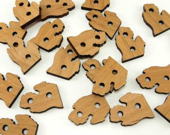 Michigan Buttons, Michigan Wood Button, Michigan Shaped Wood Buttons, Michigan Cutout Tags