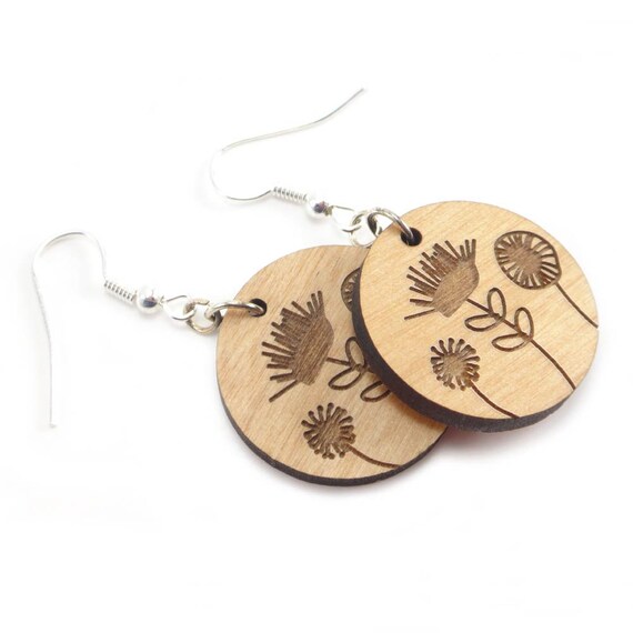 Wooden flower earrings deals