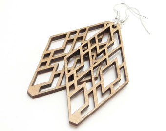 Argyle Earrings, Diamond Pattern Earrings, Wood Earring, Geometric, Extra Large Earrings