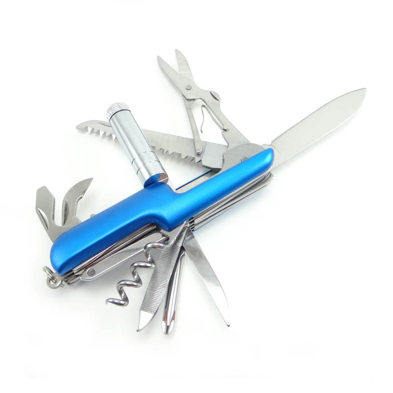 Personalized Pocket Knife Multi Tool With Led Light Blue Etsy