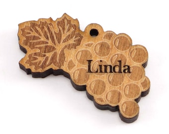 Personalized Wood Engraved Grape Leaf Tag - (Package of 10), Grape Charm