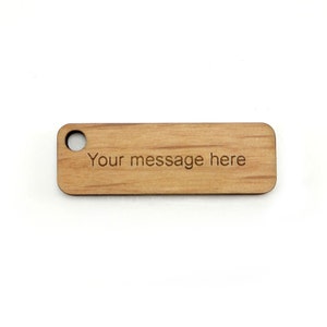 Personalized Wood Rectangle Tags, 1.5 x .5 Inch, One hole, Custom Engraved Label