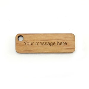 Étiquettes rectangulaires en bois personnalisées, 1,5 x 0,5 po., un trou, étiquette gravée personnalisée