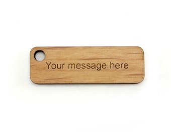 Personalized Wood Rectangle Tags, 1.5 x .5 Inch, One hole, Custom Engraved Label