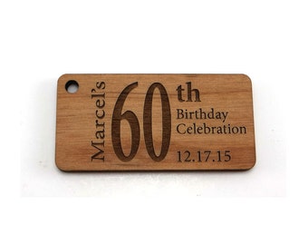 Custom Engraved Birthday Tags,  2 x 1 inch Personalized Birthday Labels, Wood Rectangle Tags