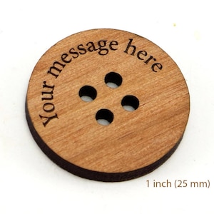 Personalized Wood Buttons 1 inch, Custom Engraved Buttons 25mm, 4 Hole Buttons image 2