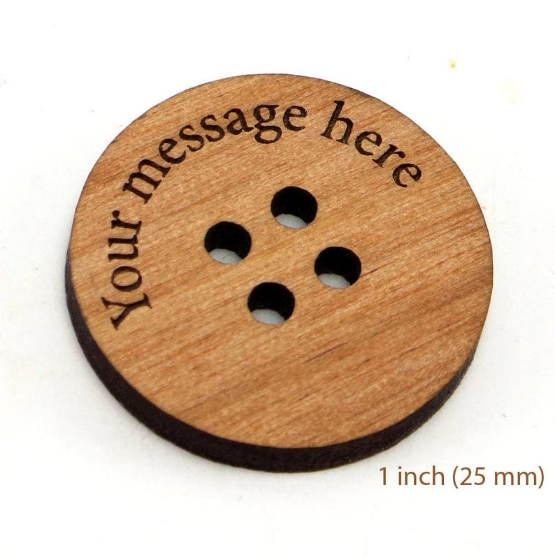 Personalized Wood Buttons 1 inch, Custom Engraved Buttons 25mm, 4 Hole Buttons image 2