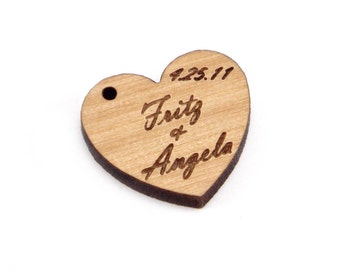 Personalized, Engraved Wood Hearts, Tags, Charms, Labels