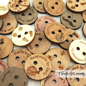 Personalized Wood Buttons 1 inch (25 mm), Custom Engraved Flat Buttons, Wood Tags