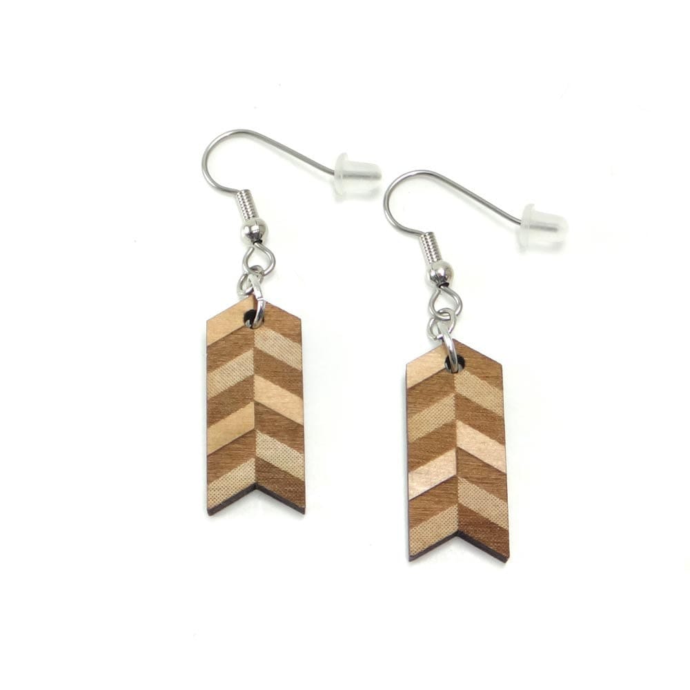 Chevron Wood Dangle Earrings, Zig Zag Drop Earring