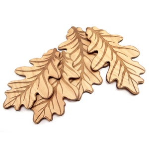 Two 4 inch and two 5 inch Engraved Wood Oak Leaf Charms, Wood Cutout, Fall Decor