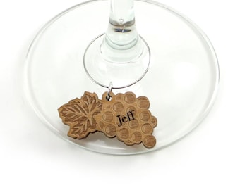 Personalized Wine Charm, Grape Leaves Wine Marker (Set of 4)