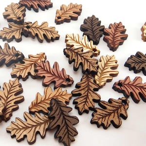 Engraved Wood Oak Leaf Charms, Wood Cutout, Fall Decor