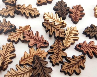 Engraved Wood Oak Leaf Charms, Wood Cutout, Fall Decor