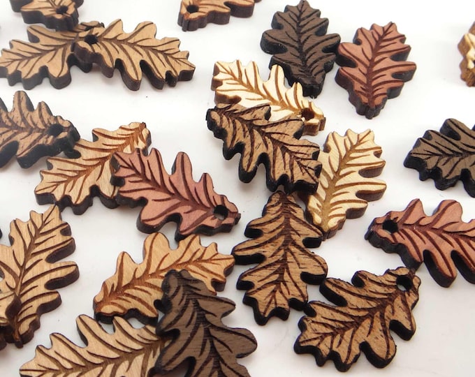 Featured listing image: Engraved Wood Oak Leaf Charms, Wood Cutout, Fall Decor