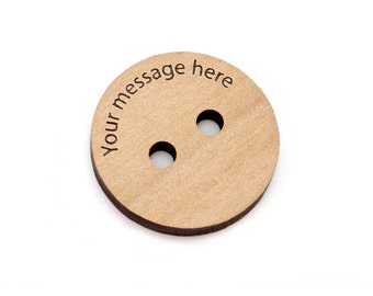 1 1/8th Inch Personalized Wood Buttons, 28mm Custom Brown Tags