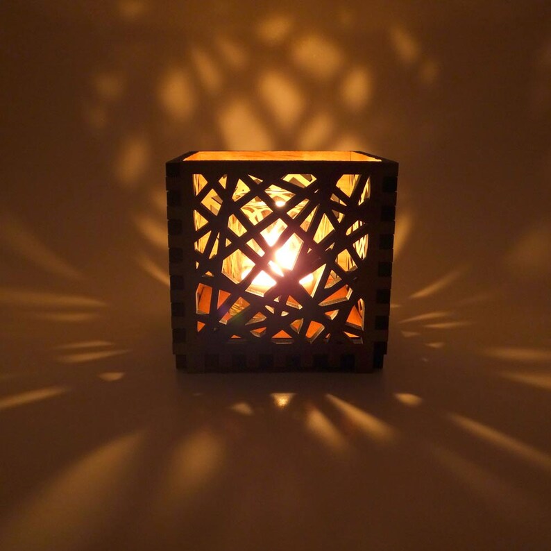 Wood Tea Light Candle Holder With Criss Cross Pattern Etsy