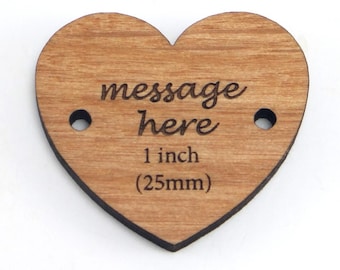 Personalized Heart Buttons, Custom Wooden Heart Charms, 1 Inch Heart Tags