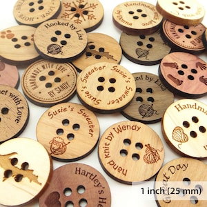 Boutons en bois personnalisés 2,5 cm, boutons gravés personnalisés 25 mm, boutons 4 trous image 1