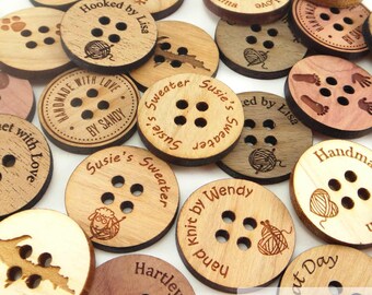 200-500 Wholesale Personalized Wood Buttons 1 inch, Large Bulk Quantity Custom Engraved Buttons 25mm, 4 Hole Buttons