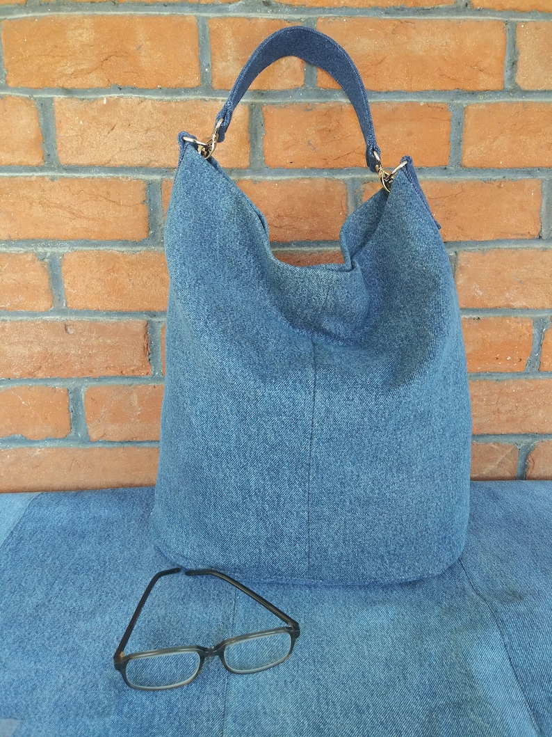 upcycled denim hobo tote