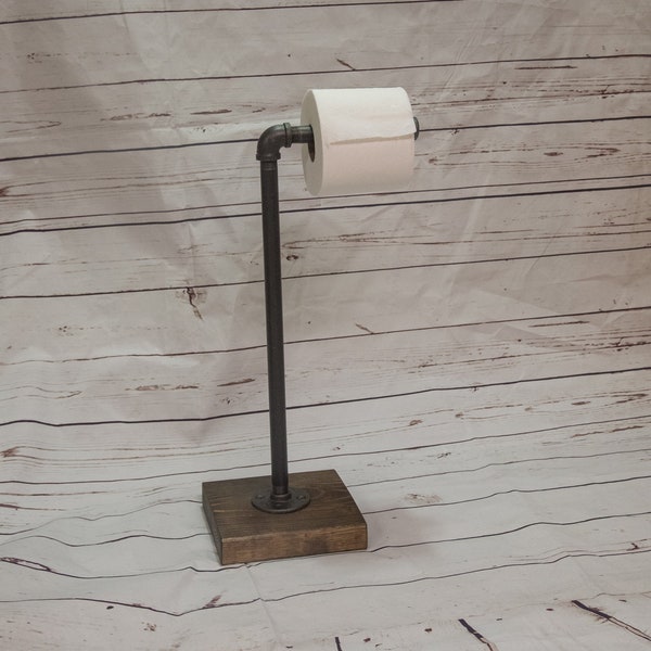 Free Standing Industrial Pipe Toilet Paper Rack/Holder - Pine Base