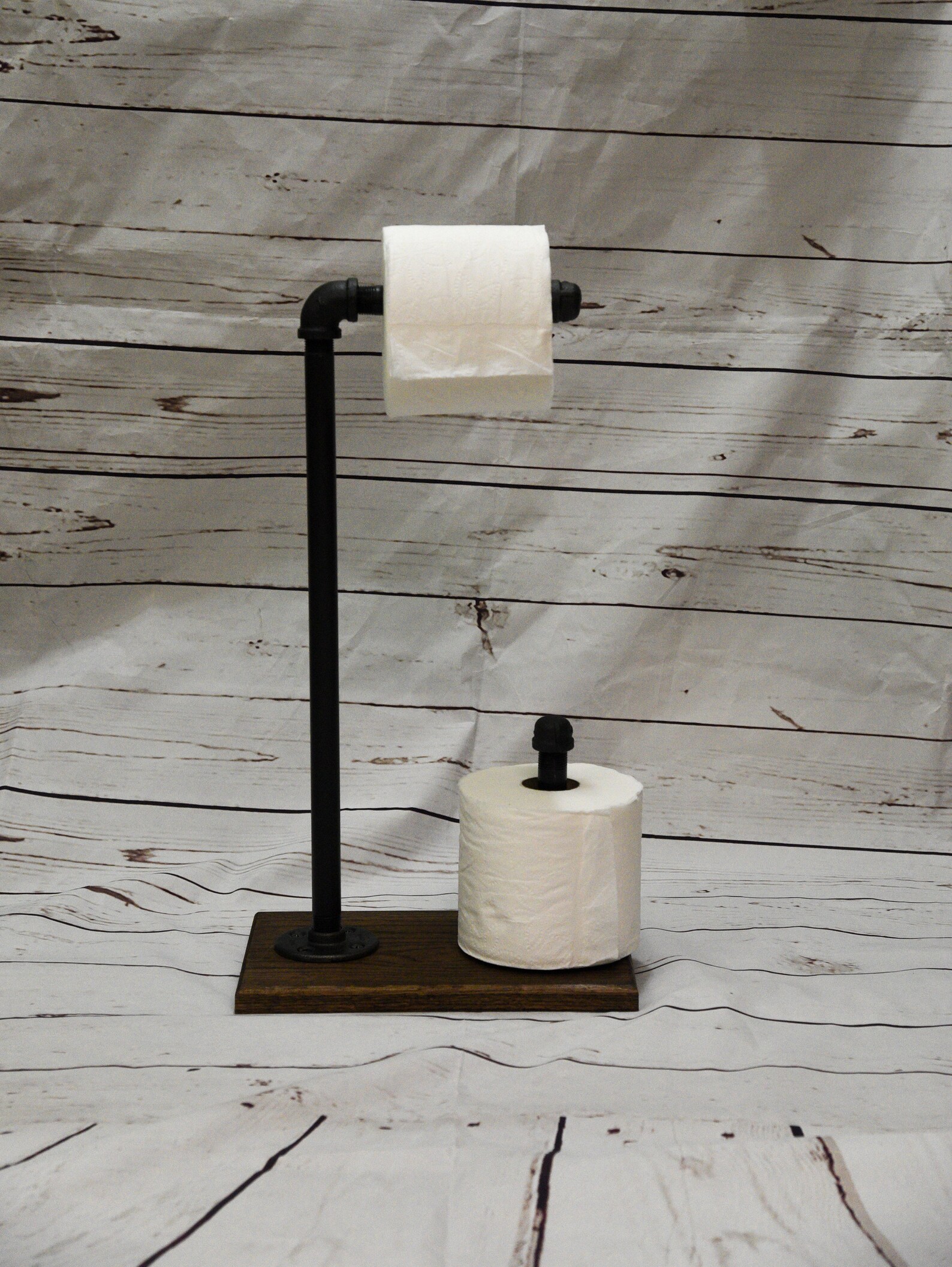 Industrial Pipe Toilet Paper Holder Free Standing Oak Base Etsy