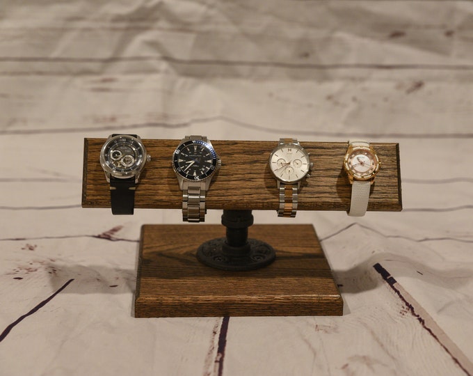 Industrial Pipe Watch Rack, Stand With Oak Base - Etsy