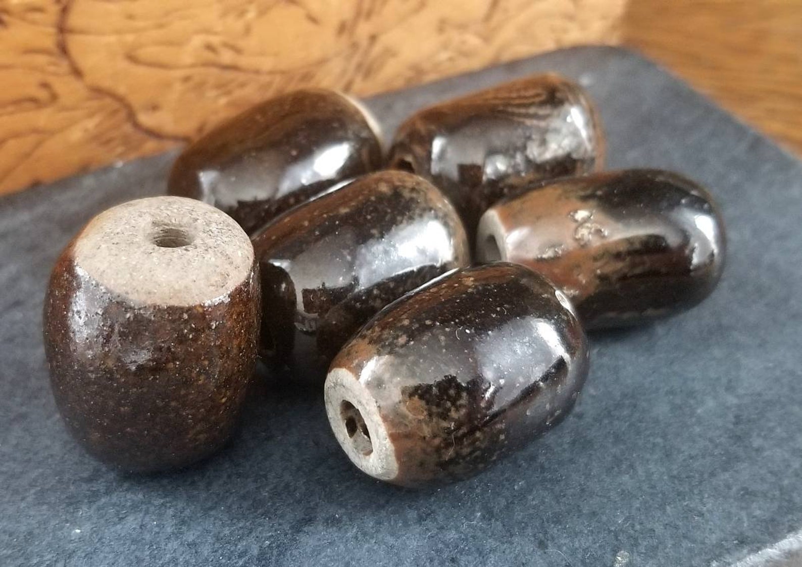 Ceramic Glazed Beads Vintage Large Brown Beads for Macrame Etsy