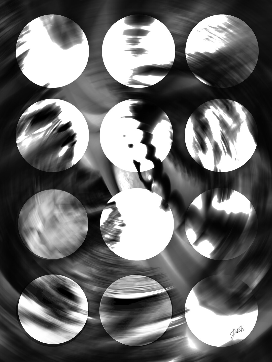 Abstract Circles Art,black and White Canvas Art,large Print for Wall