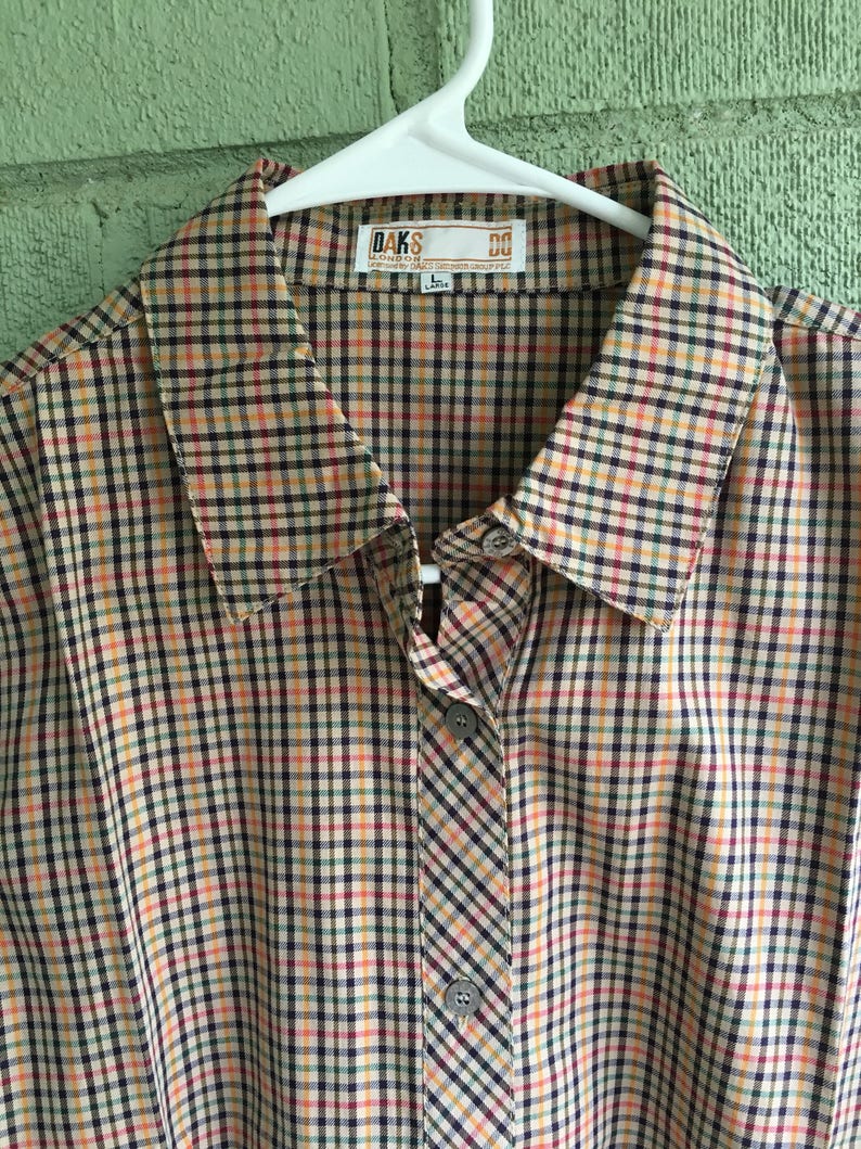 90s 00s Short Sleeve Plaid Tan Button Down Oxford / Unisex M/L | Etsy